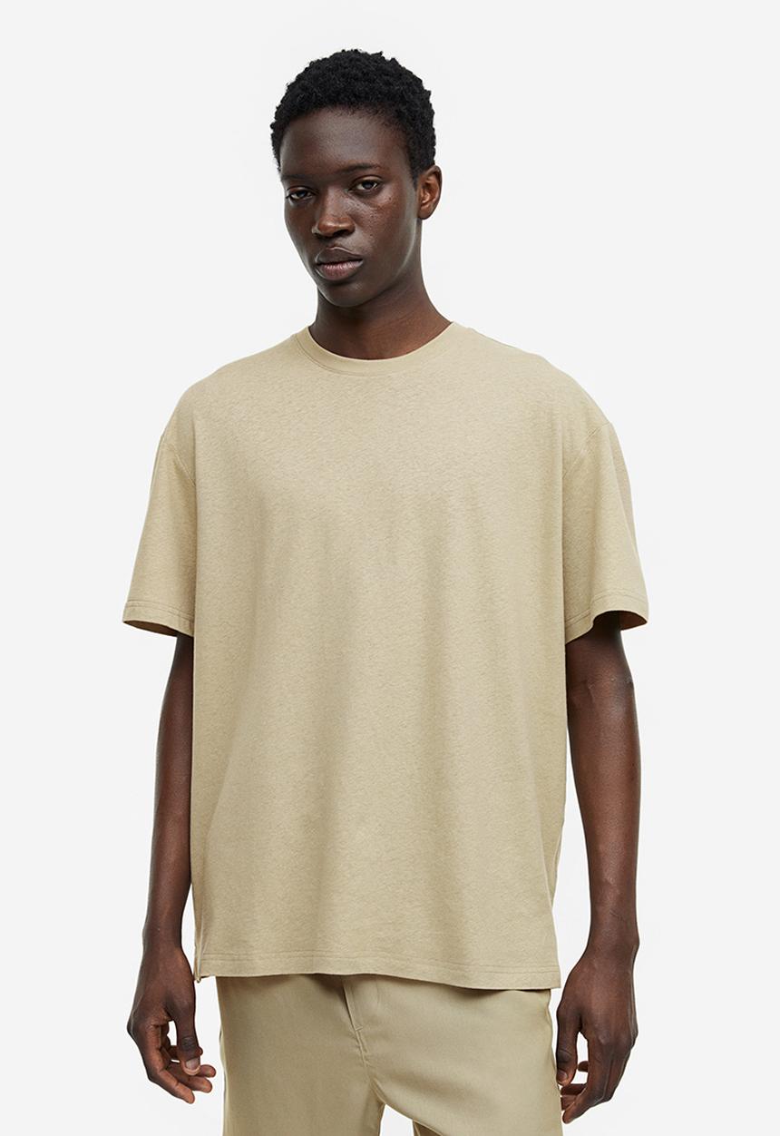 H&M - Relaxed-fit linen-blend T-shirt - light khaki green