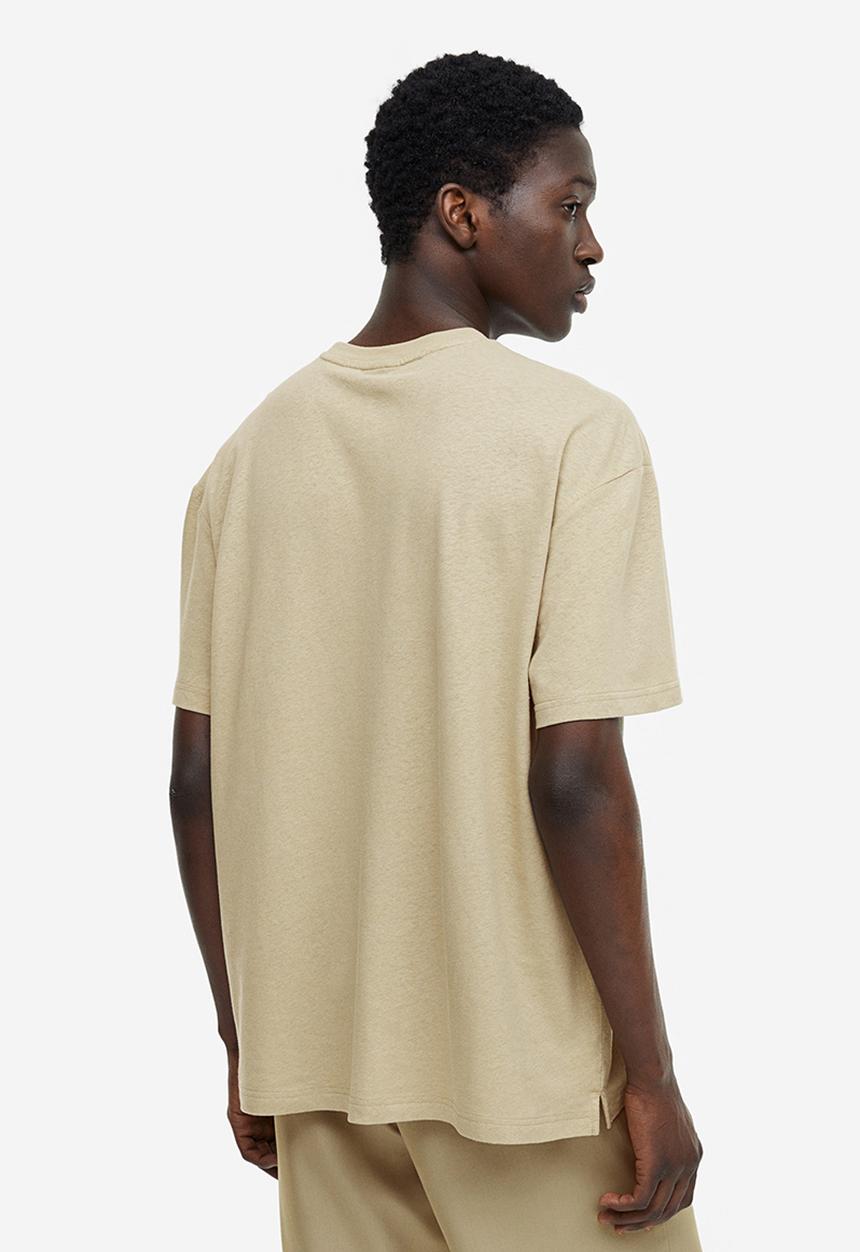 H&M - Relaxed-fit linen-blend T-shirt - light khaki green