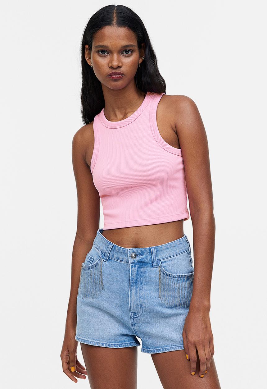 H&M - Cropped vest top - light pink