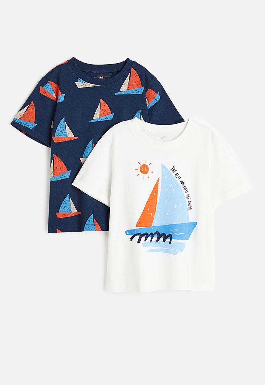 H&M - 2-Pack printed t-shirts - dark blue sailboat