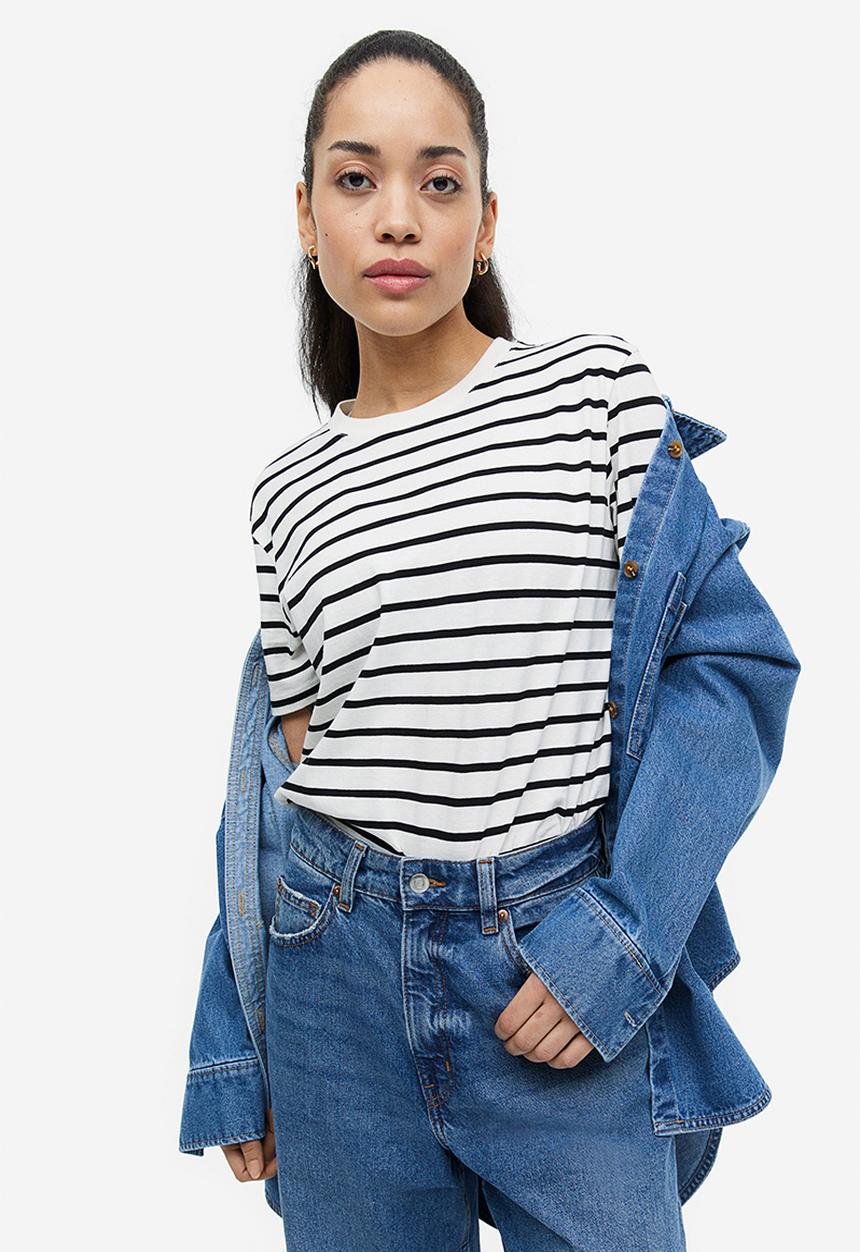 H&M - Cotton t-shirt - white & black striped 