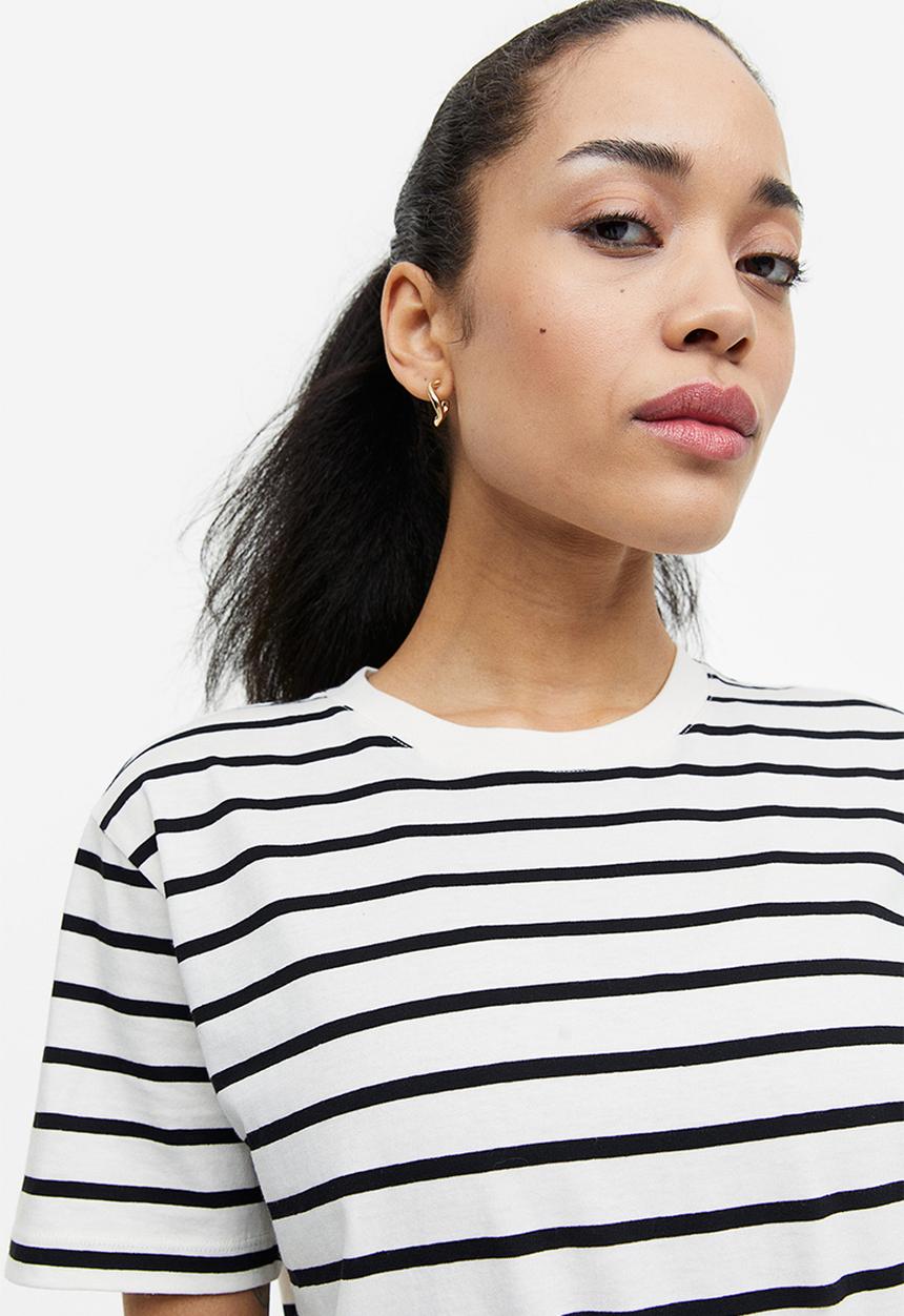 H&M - Cotton t-shirt - white & black striped 