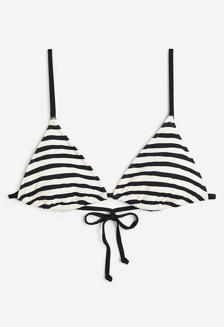 H&M - Padded triangle bikini top - white & black striped 