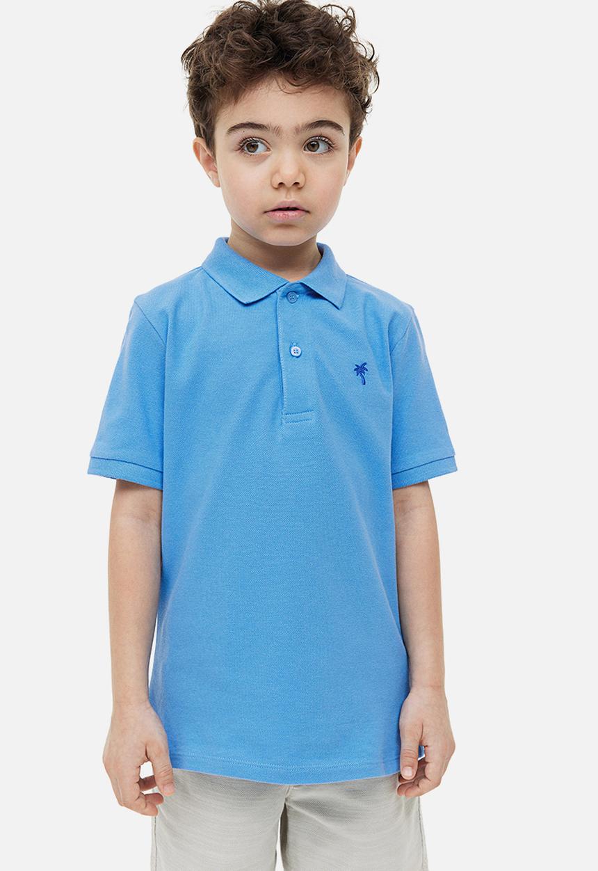 H&M - Cotton piqué polo shirt - light blue 