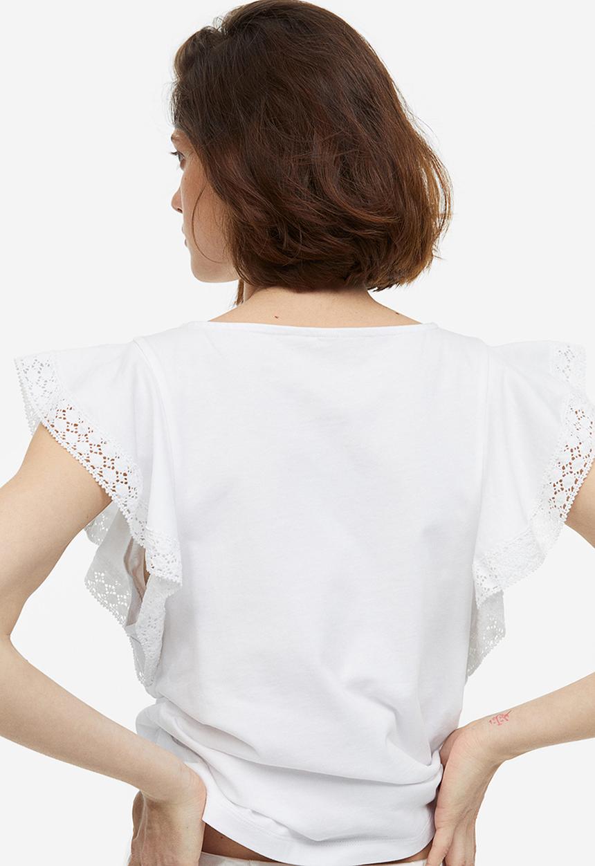 H&M - Flutter-sleeve jersey top - white