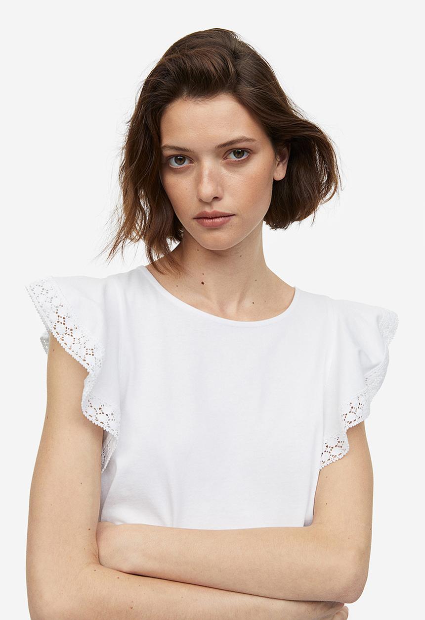 H&M - Flutter-sleeve jersey top - white