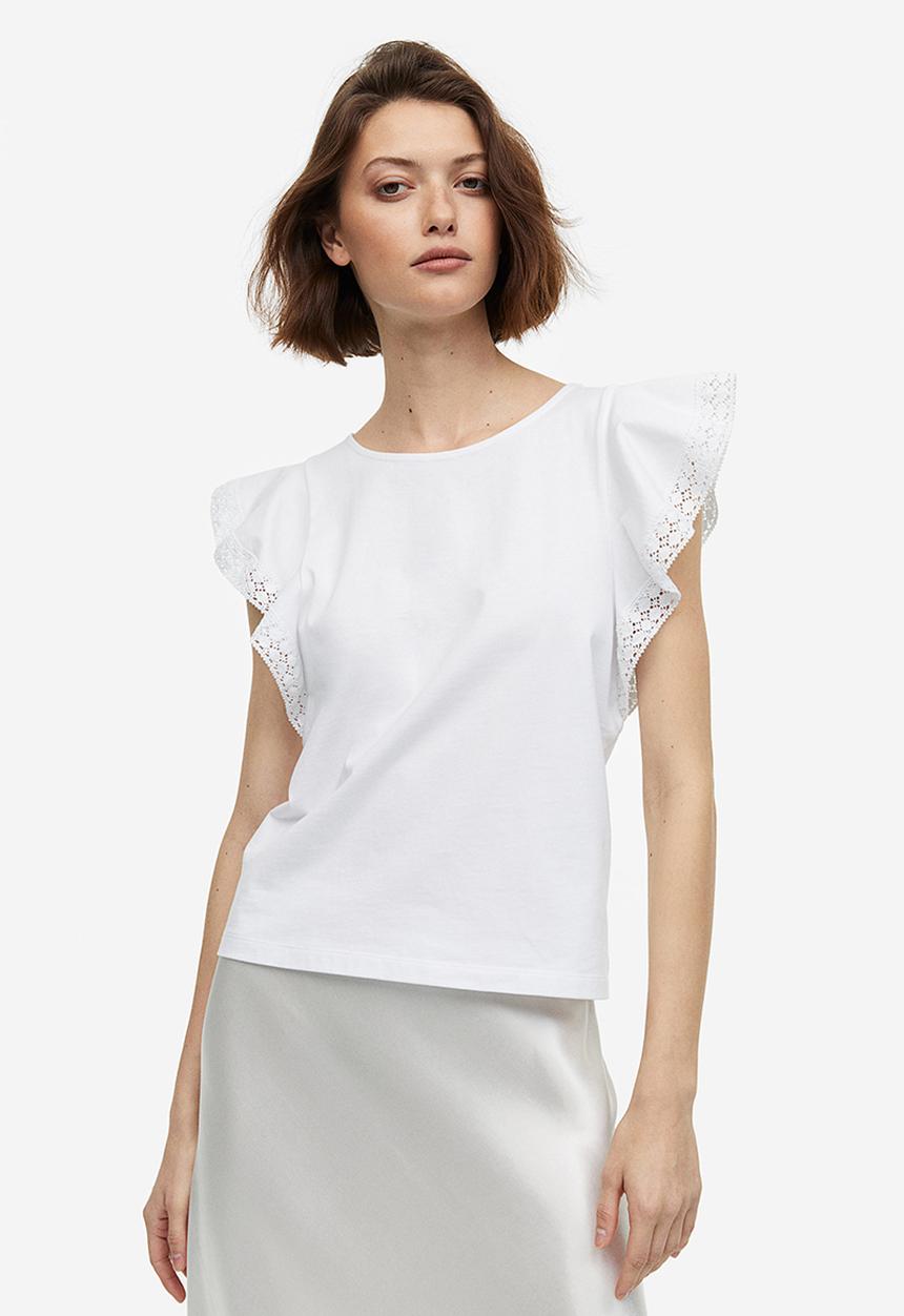 H&M - Flutter-sleeve jersey top - white