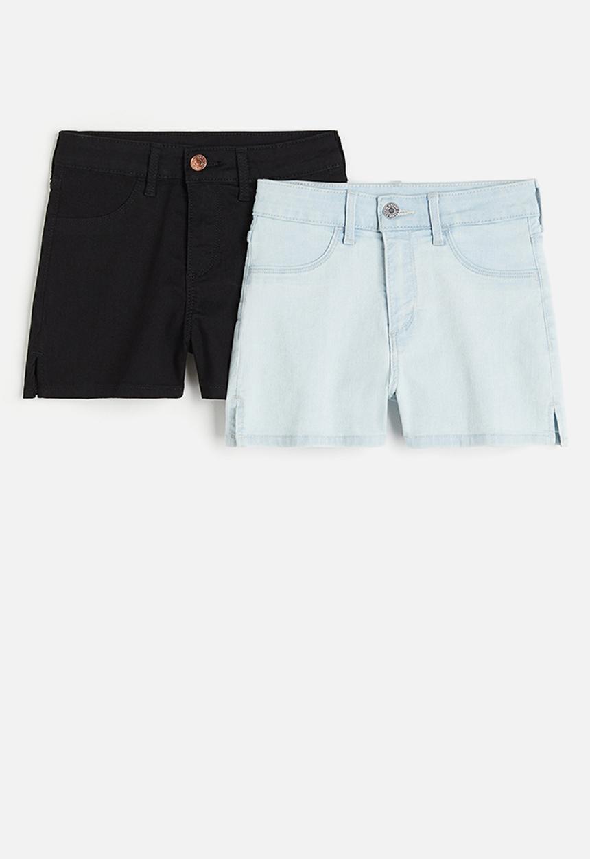 H&M - 2-Pack denim shorts - black & light denim blue