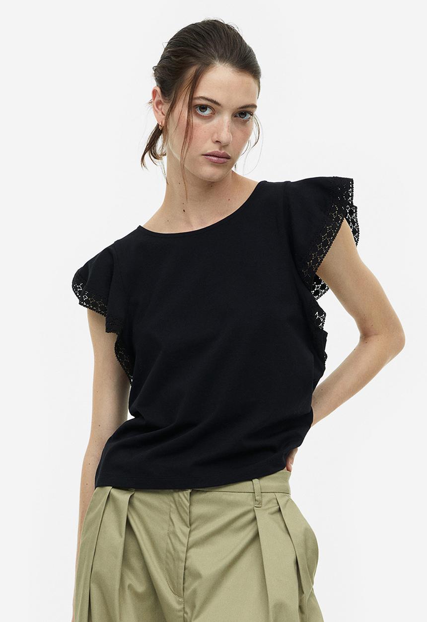 H&M - Flutter-sleeve jersey top - black