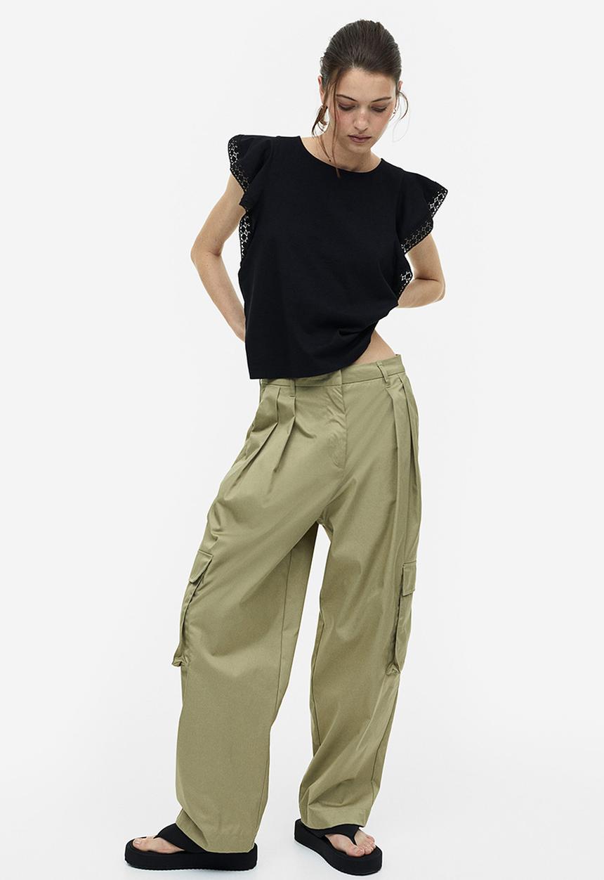 H&M - Flutter-sleeve jersey top - black