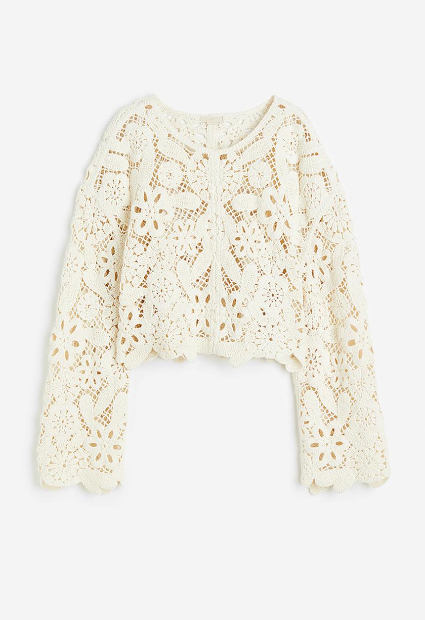 H&M - Crochet-look jumper - cream 