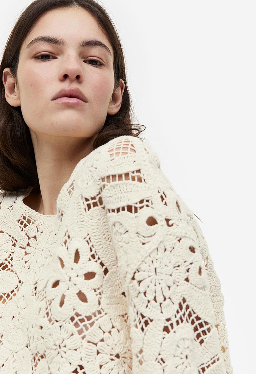 H&M - Crochet-look jumper - cream 