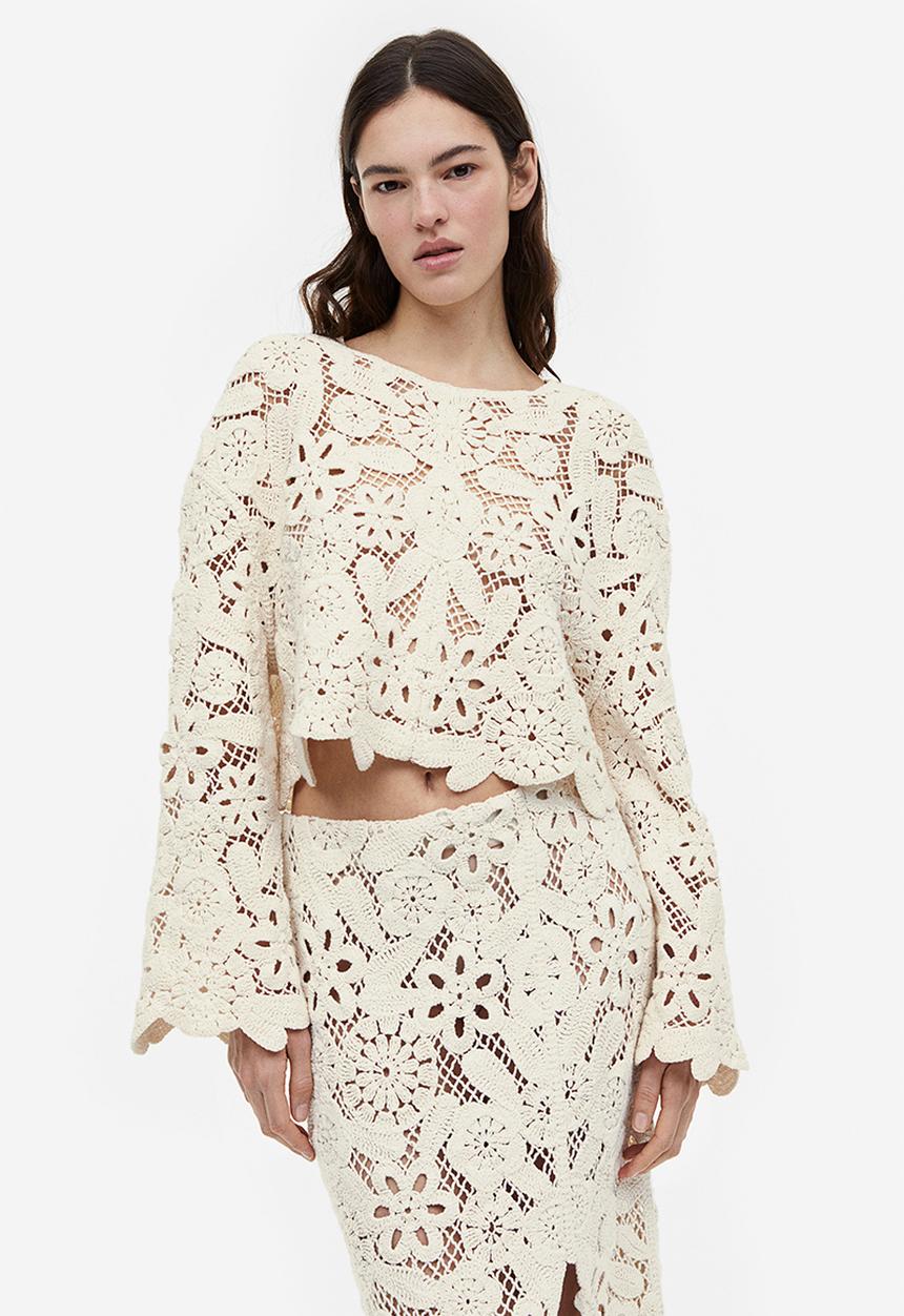 H&M - Crochet-look jumper - cream 