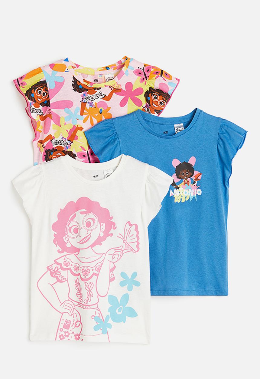 H&M - 3-Pack printed flutter-sleeved tops - blue/encanto