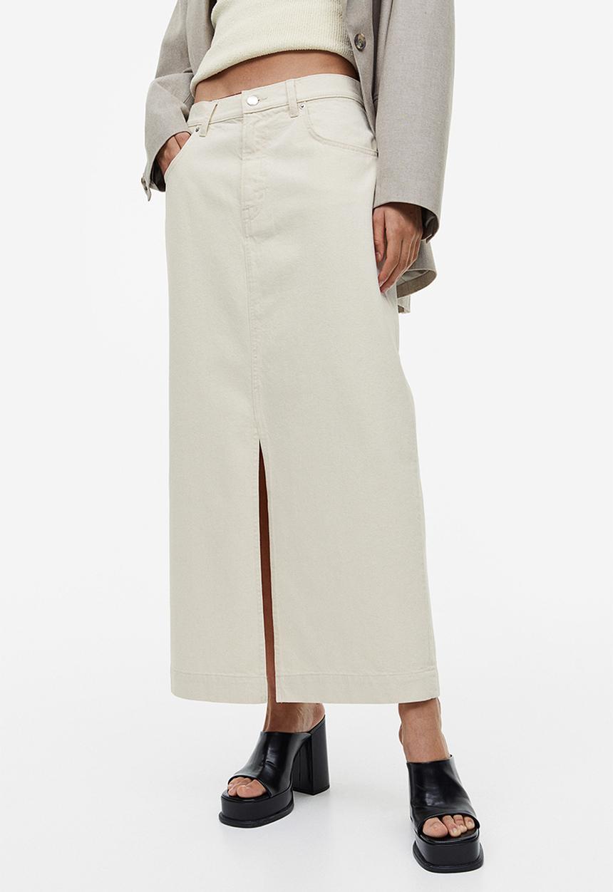 H&M - Slit-hem denim skirt - cream 