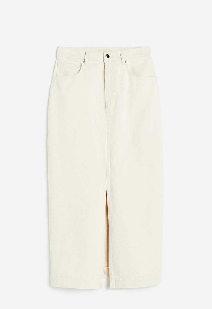 H&M - Slit-hem denim skirt - cream 