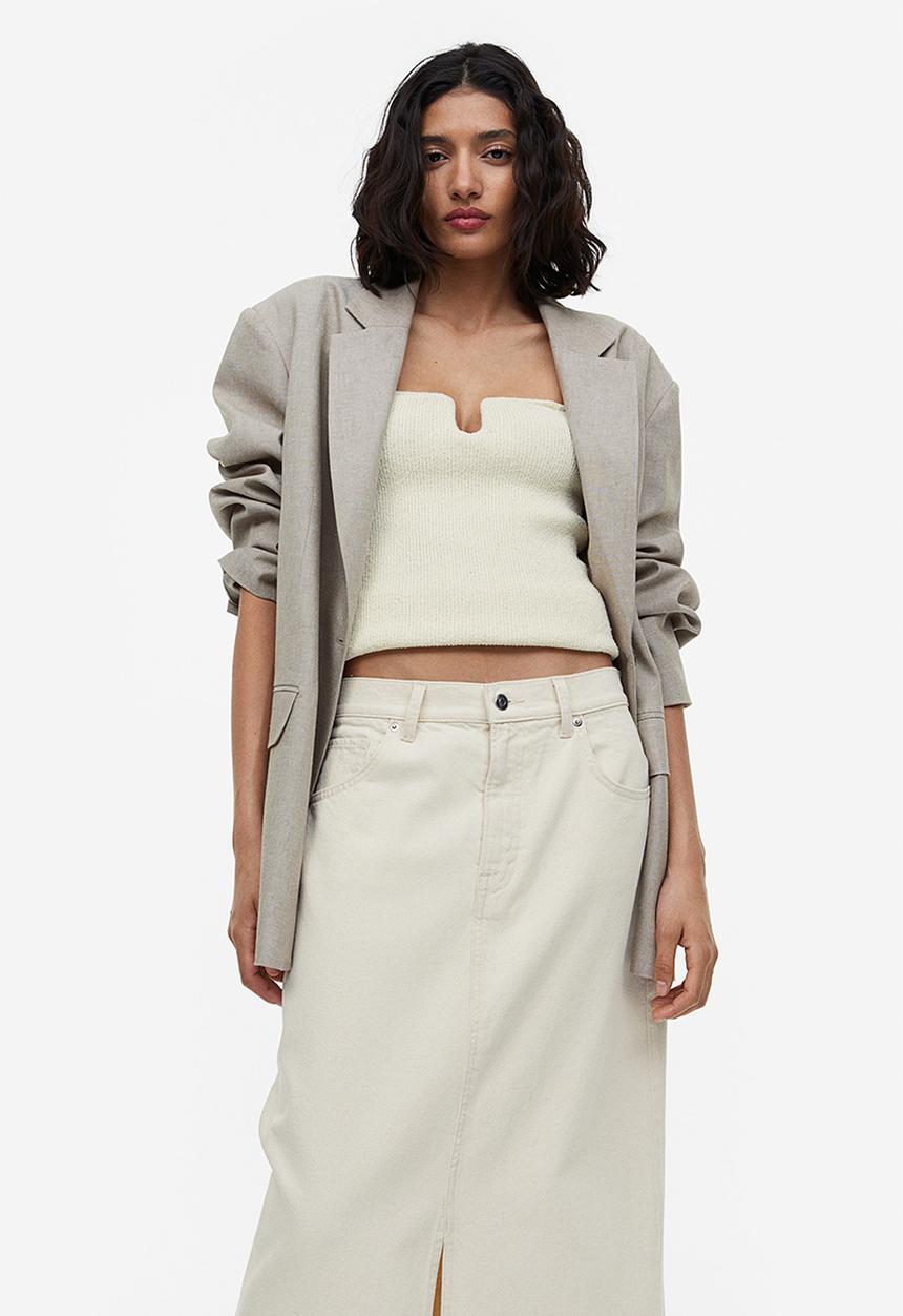 H&M - Slit-hem denim skirt - cream 