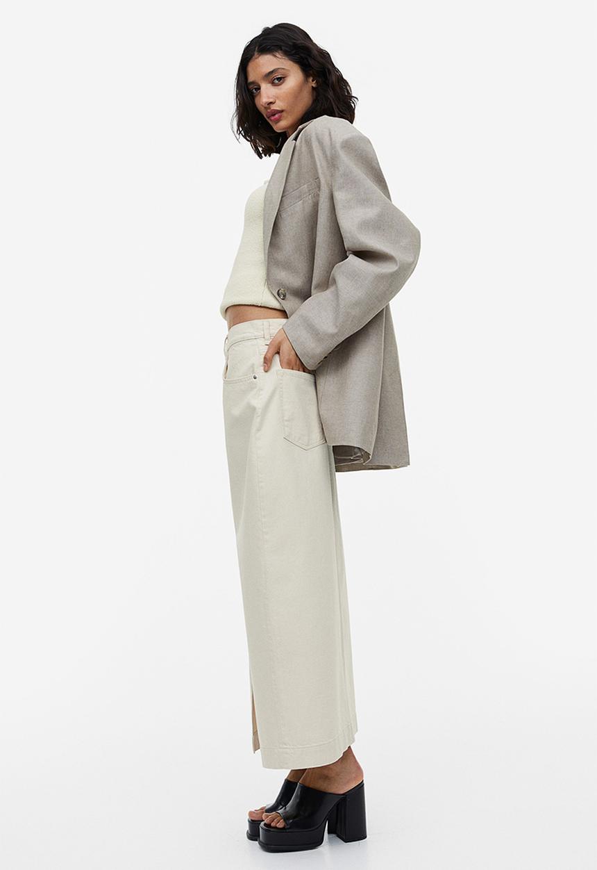H&M - Slit-hem denim skirt - cream 