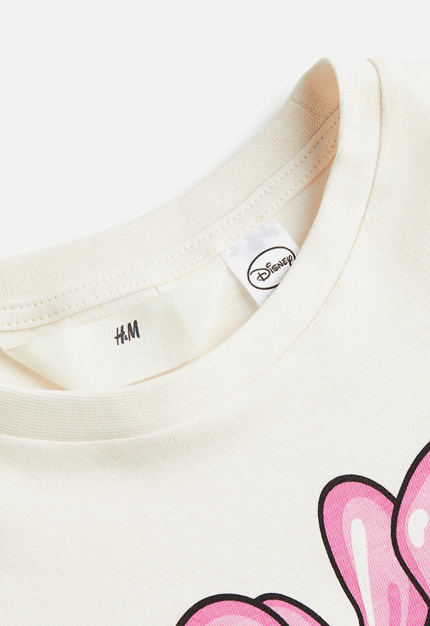 H&M - Printed cotton t-shirt - cream mickey mouse