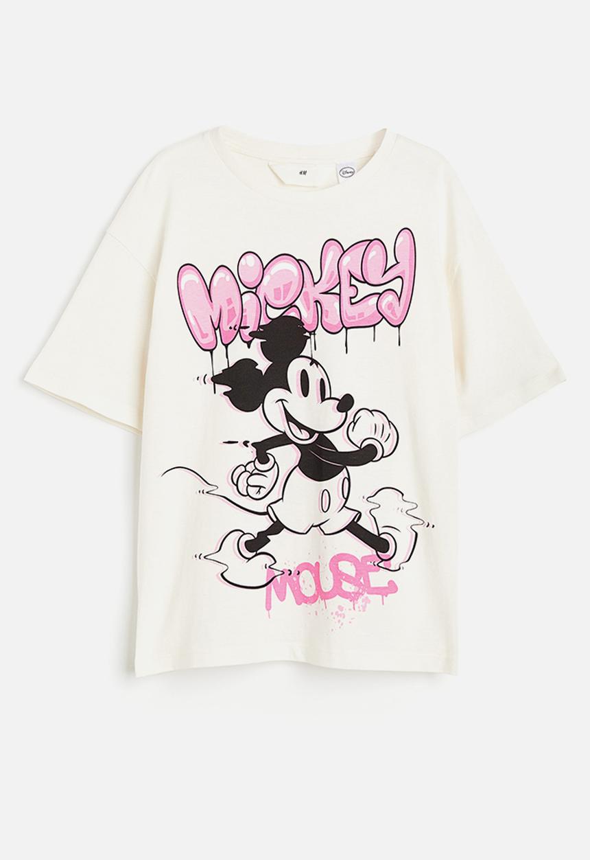 H&M - Printed cotton t-shirt - cream mickey mouse