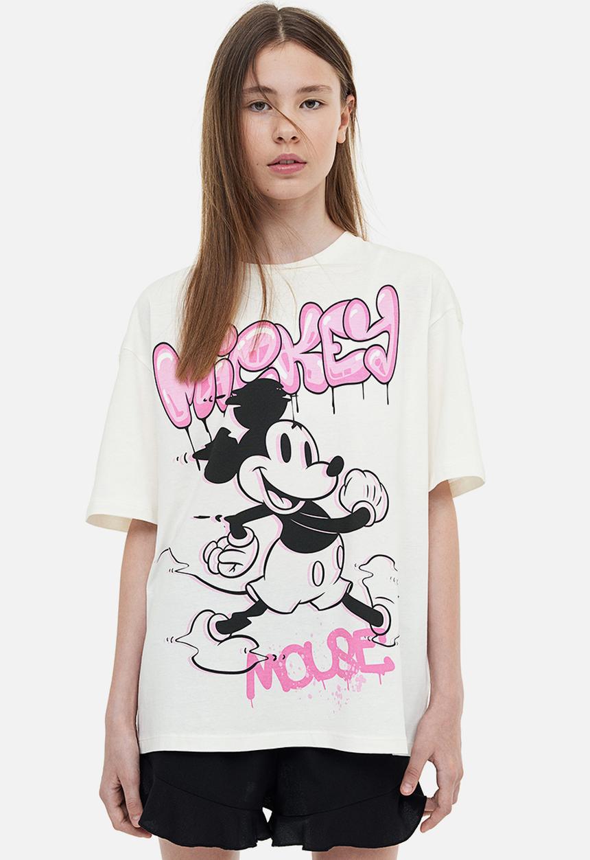 H&M - Printed cotton t-shirt - cream mickey mouse