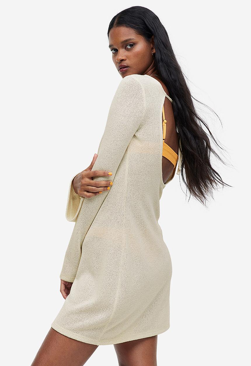 H&M - Tie-detail knitted dress - beige