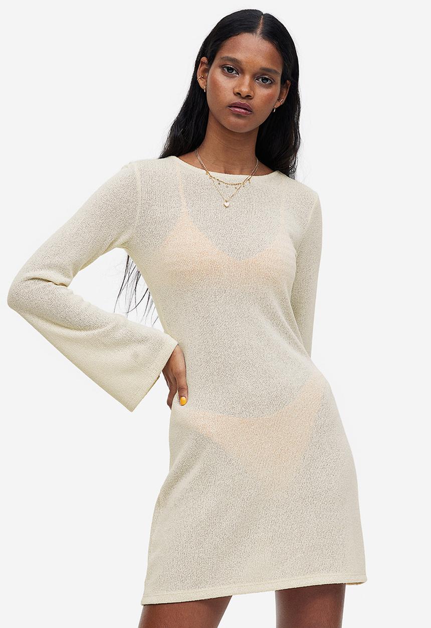 H&M - Tie-detail knitted dress - beige