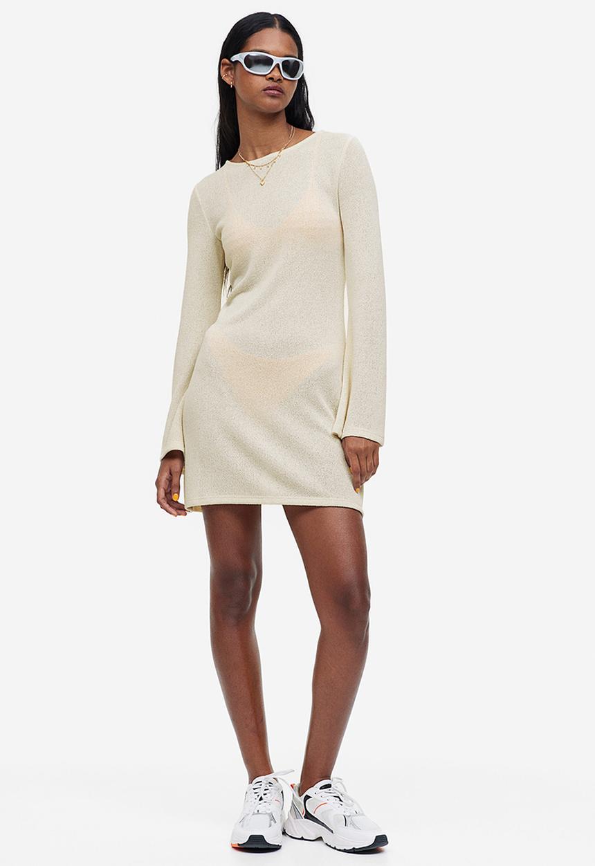 H&M - Tie-detail knitted dress - beige
