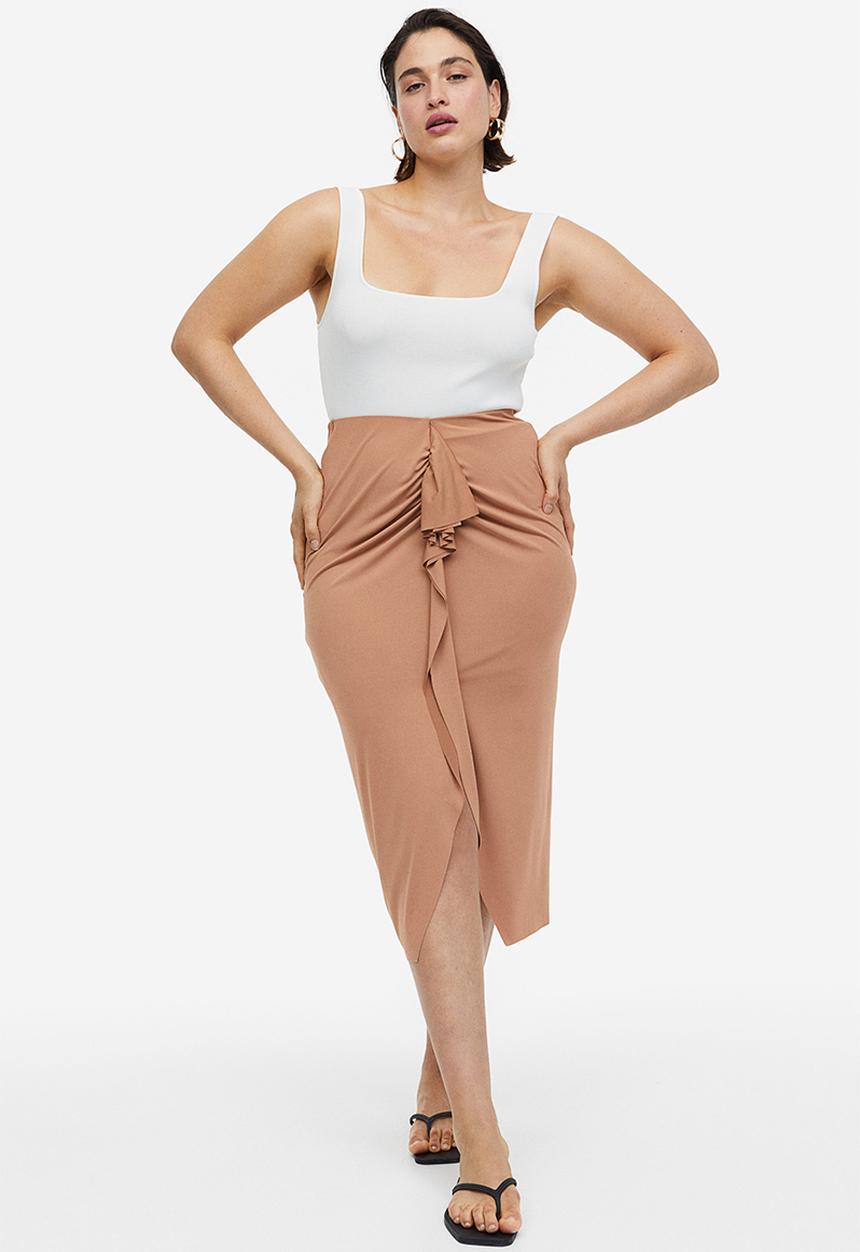 H&M - Gusset-panel jersey skirt - dark beige 