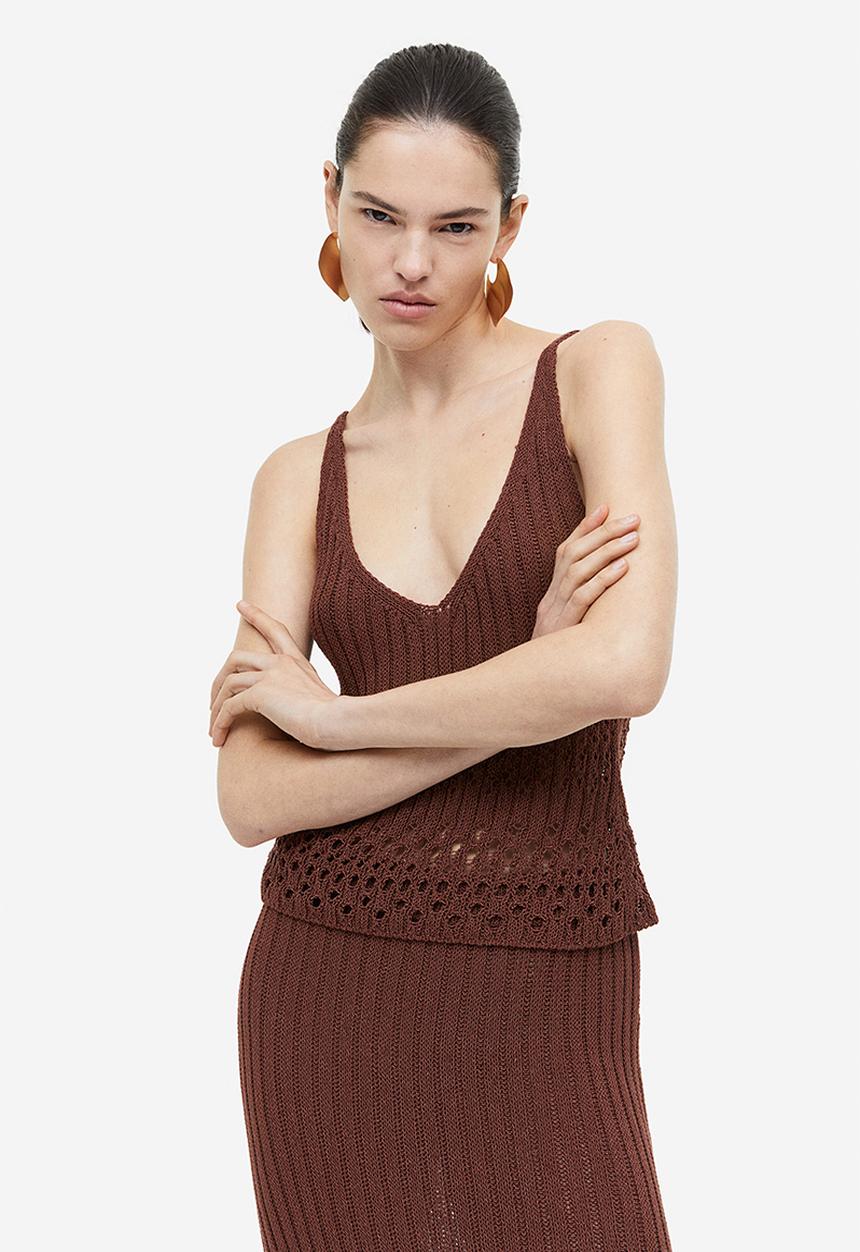 H&M - Pointelle-knit vest top - brown