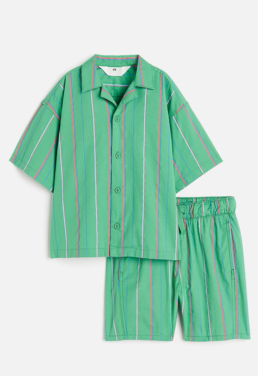 H&M - 2-Piece cotton set - green striped