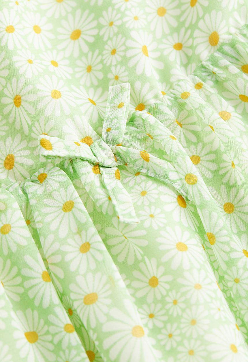 H&M - Chiffon dress - light green/daisies