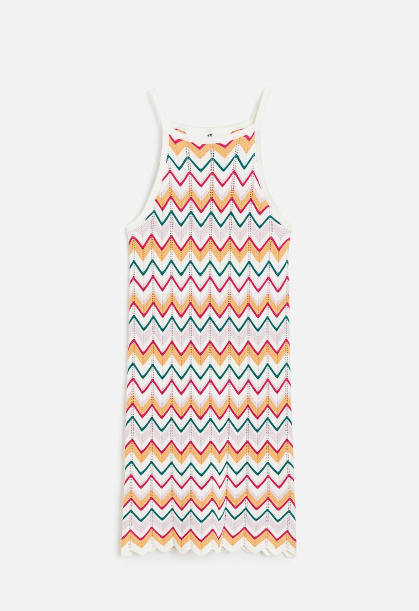 H&M - Crochet-look knitted dress - light orange/patterned