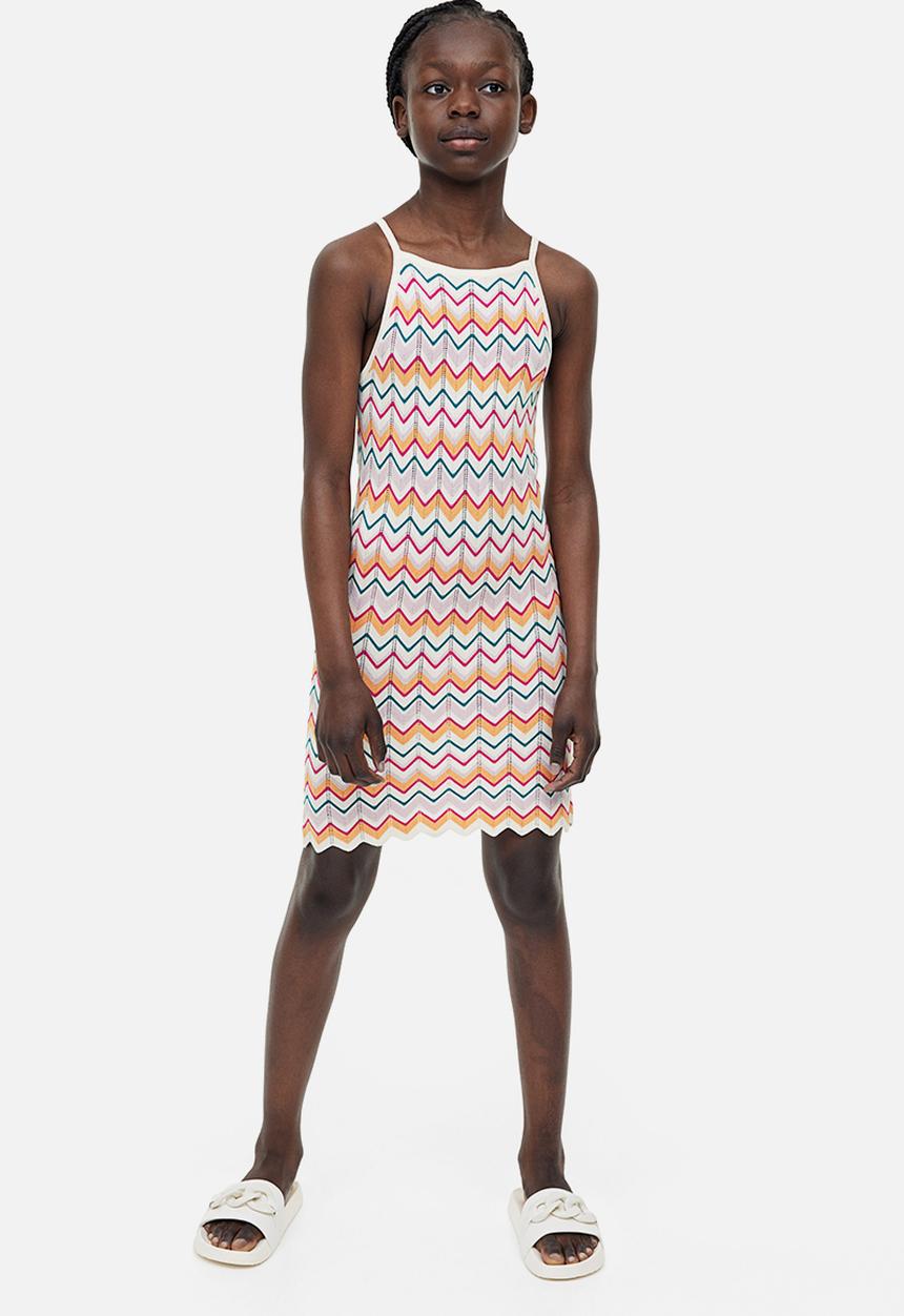 H&M - Crochet-look knitted dress - light orange/patterned
