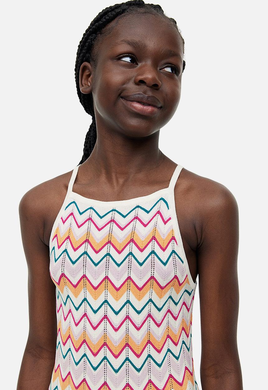 H&M - Crochet-look knitted dress - light orange/patterned