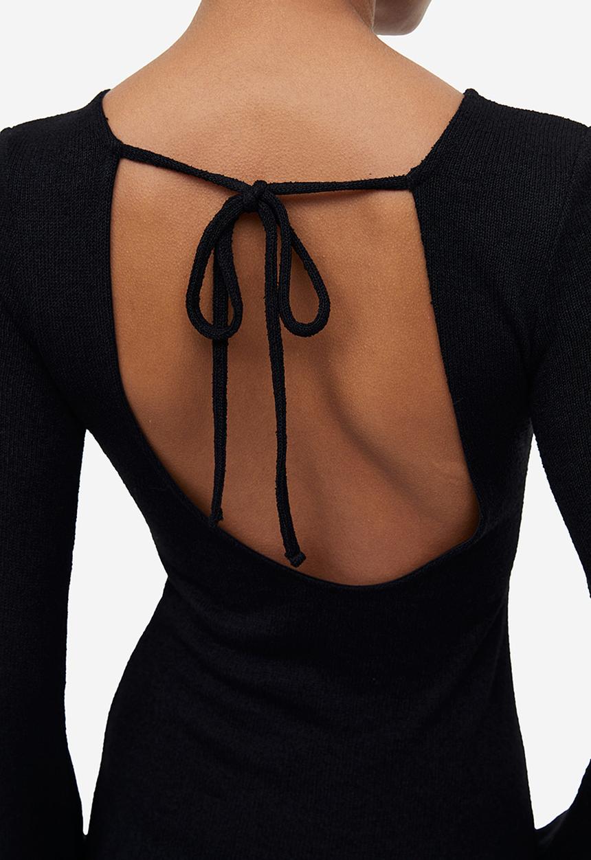 H&M - Tie-detail knitted dress - black