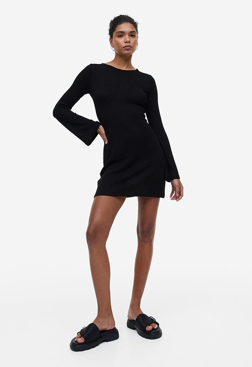 H&M - Tie-detail knitted dress - black