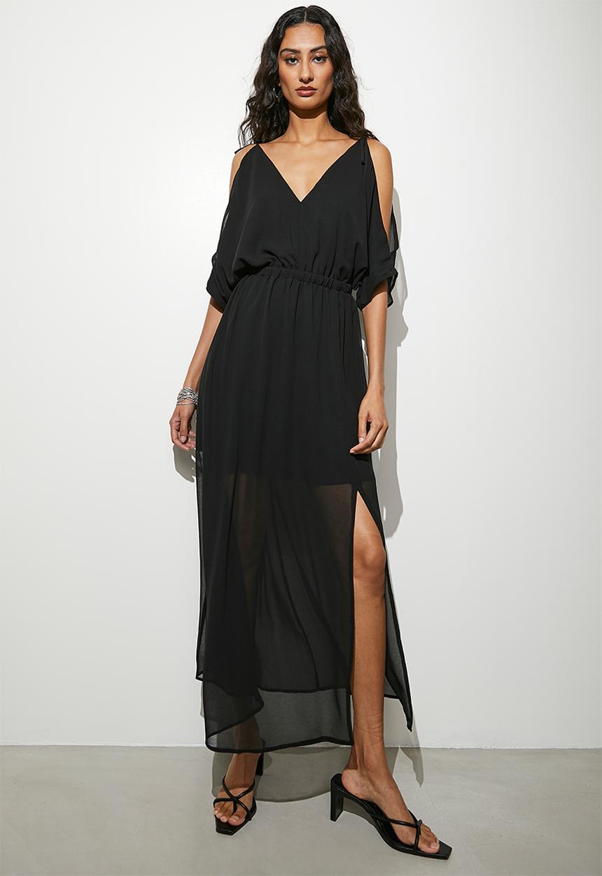 VELVET - Cold shoulder empire maxi dress - black