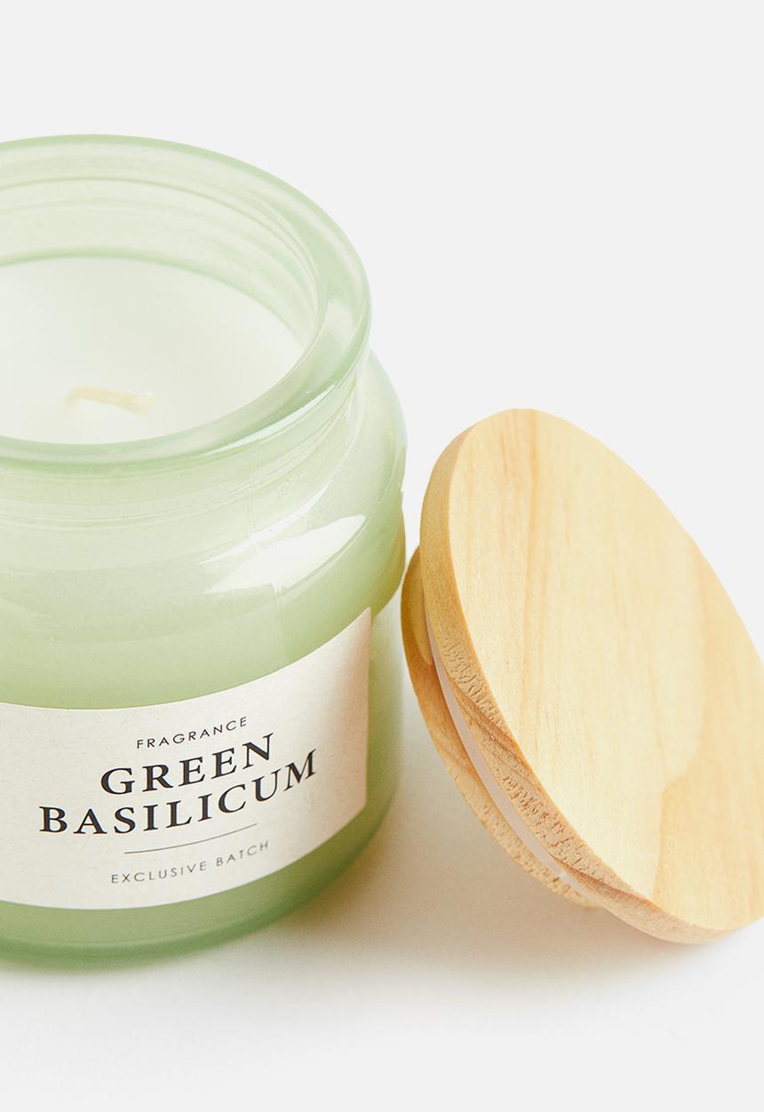 H&M - Scented candle in glass holder - light green & green basilicum 