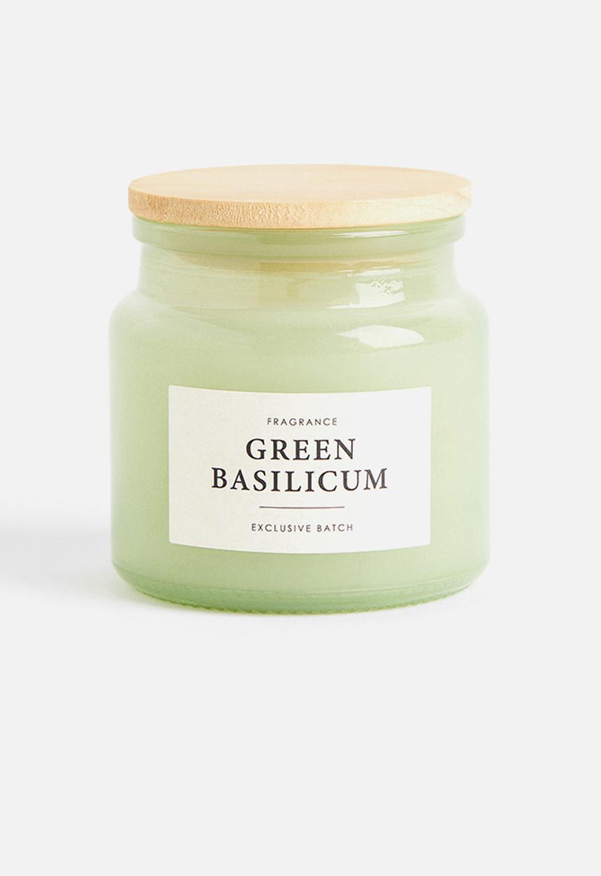 H&M - Scented candle in glass holder - light green & green basilicum 