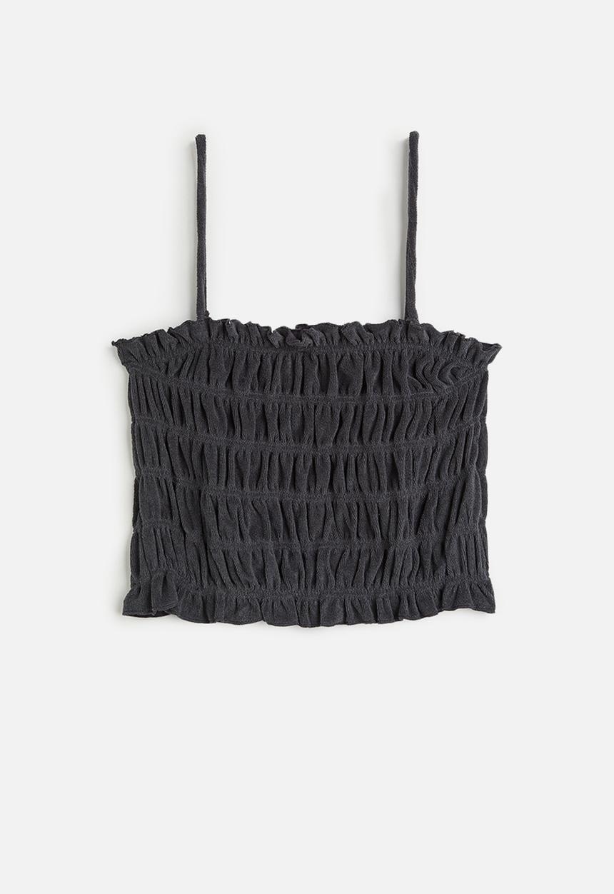 H&M - Smocked terry top - black