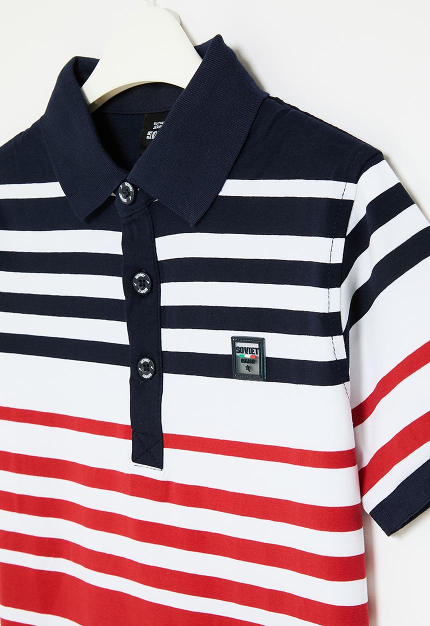SOVIET - Boys y/dye stripe golfer - navy