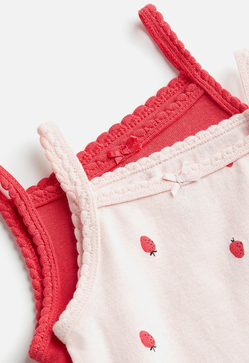 H&M - 2-pack sleeveless cotton bodysuits - red/strawberries