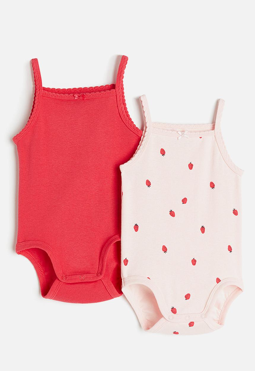 H&M - 2-pack sleeveless cotton bodysuits - red/strawberries