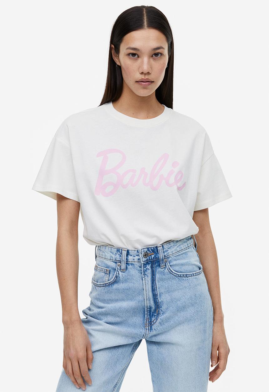 H&M - Oversized printed T-shirt - cream barbie