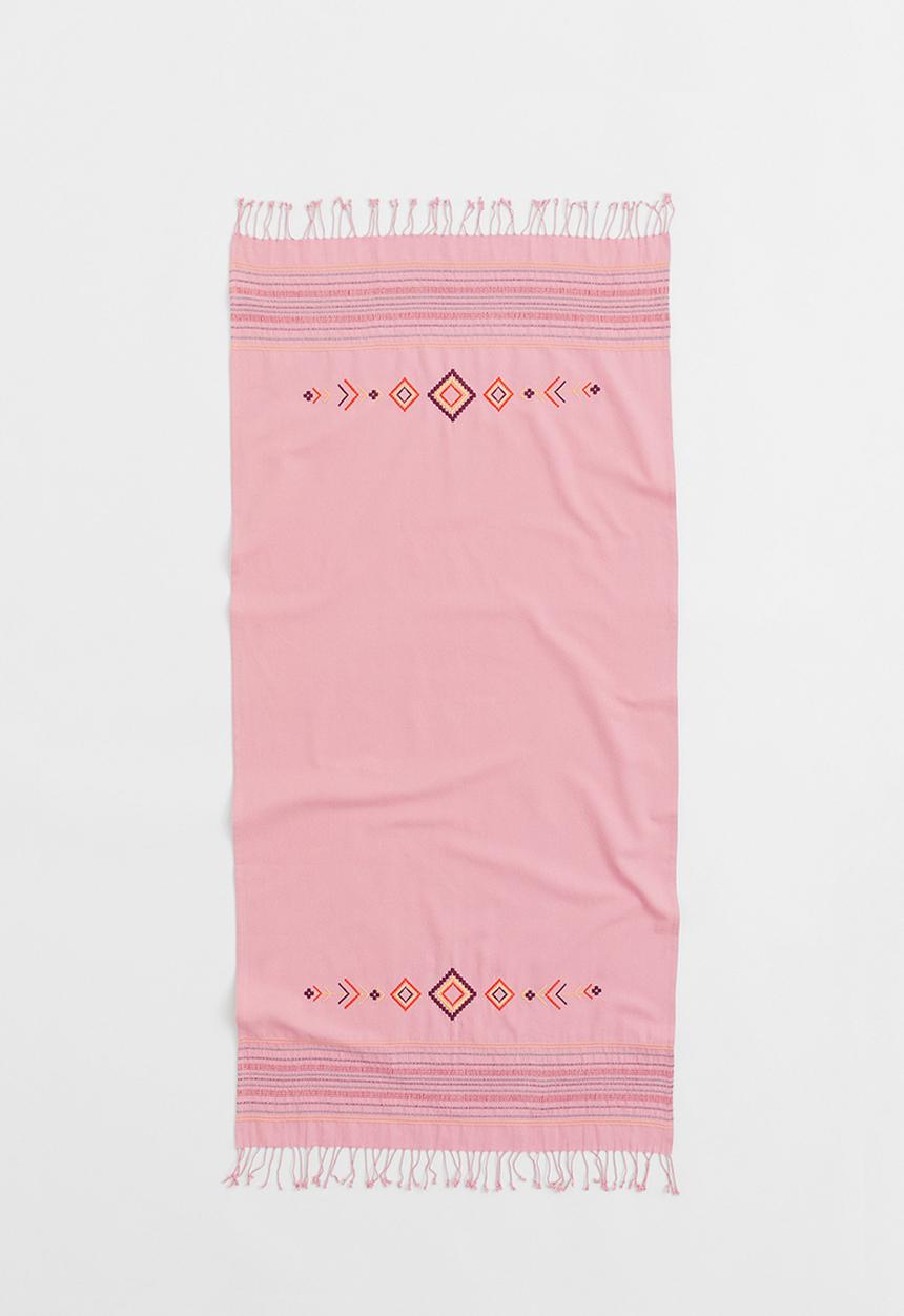 H&M - Embroidered cotton beach towel - old rose