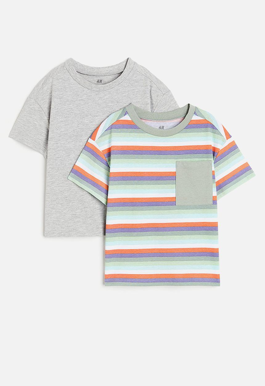 H&M - 2-pack t-shirts -  light grey marl striped