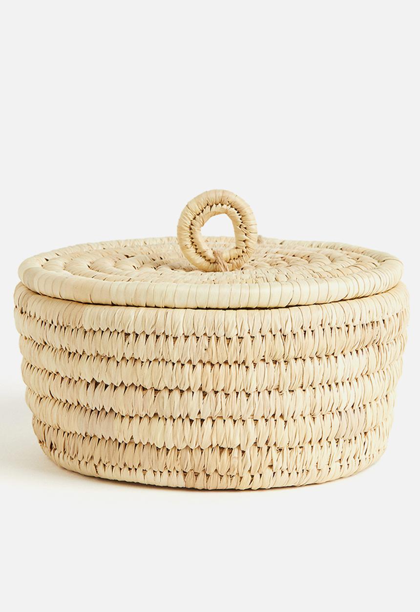 H&M - Small lidded straw basket - beige