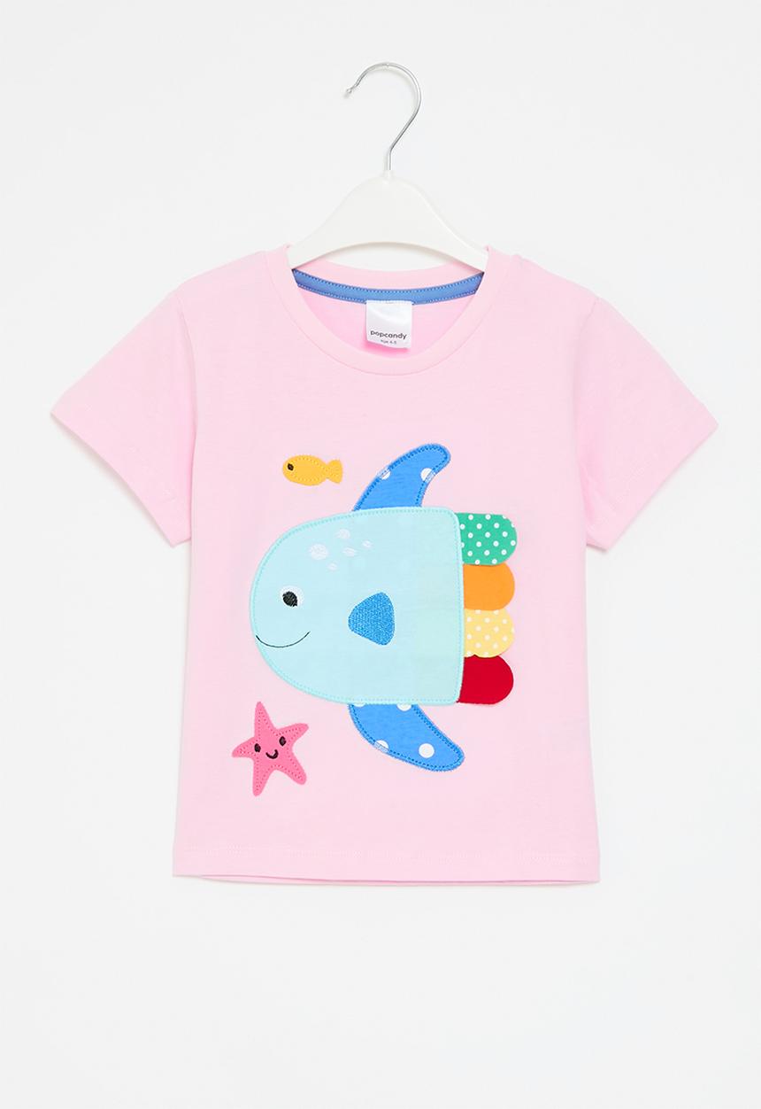Pop Candy - Fish applique tee - pink & blue
