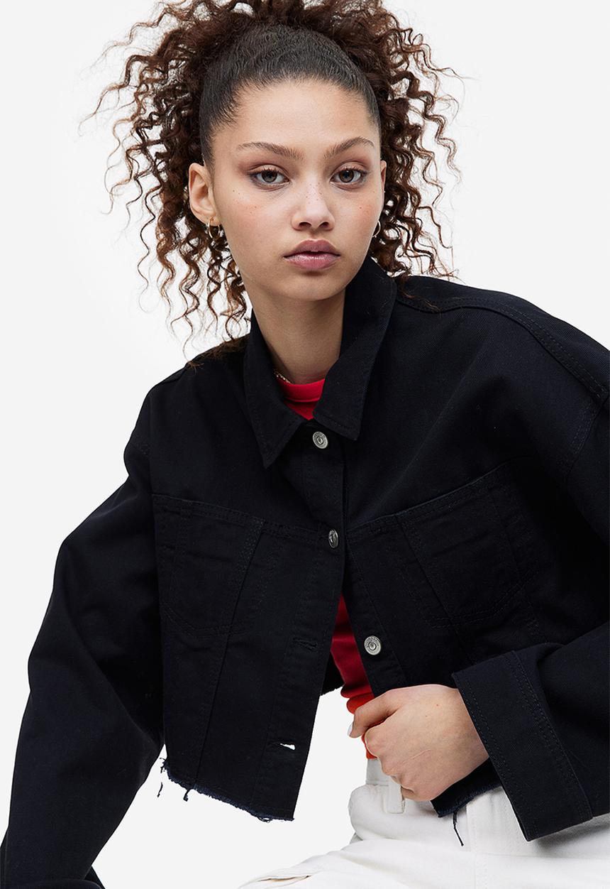 H&M - Cropped twill jacket - black